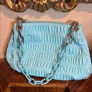 🔥Pastel Blue Ruched Shoulder Bag with Chunky Chain LIKE NEW!!